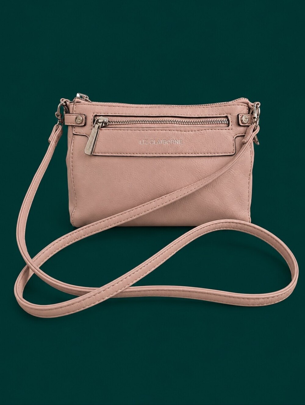 VTG LIZ CLAIBORNE Blush Pink Pebble Faux Leather Mini Crossbody Bag